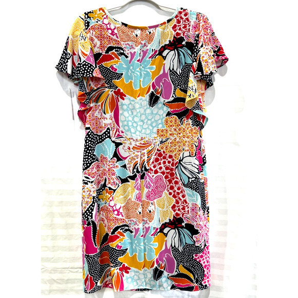 MSK Women's Multicolored Floral Crepe Cascading Ruffled Sleeves Dress Size‎ 6 - Picture 8 of 10